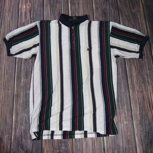 Vintage Knights of Round Table Shirt Mens Large Striped Polo Collar Pocket 90s